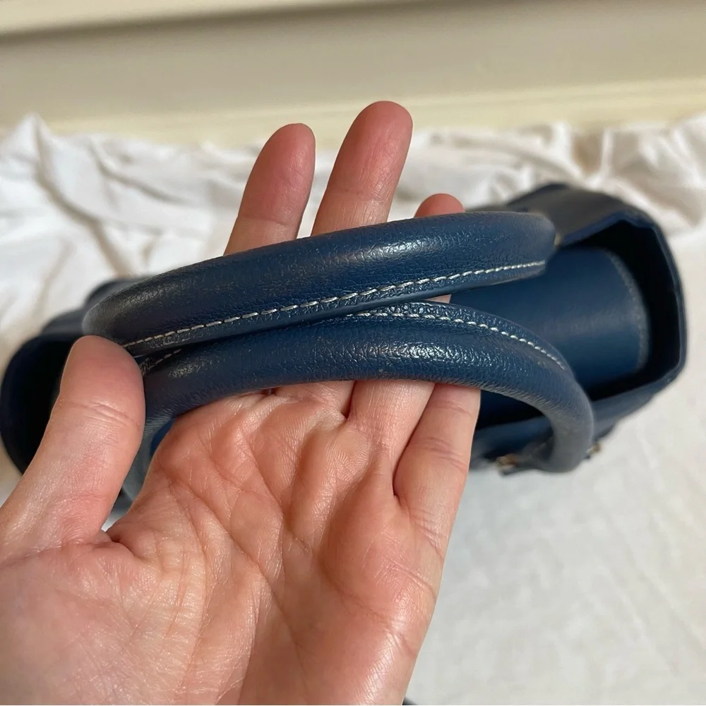 MCM Navy Blue Leather Boston Handbag Small Silver Hardware COA - Picture 3 of 11